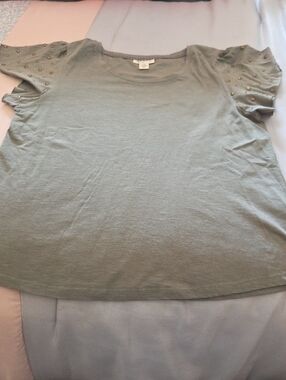 Style & Co. Olive Green Short Sleeve Top with Studded Sleeves
